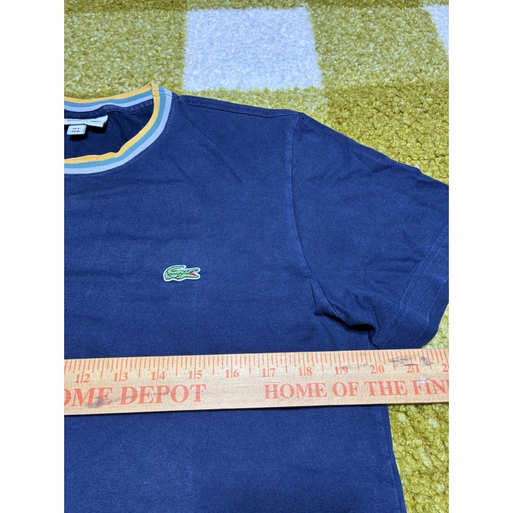 Lacoste Mens Navy Blue Striped Ribbed Collar T-Shirt Regular‎ Fit Size M FR 4 - Picture 4 of 6